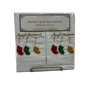Hand Embroidered Christmas Linen Guest Towels